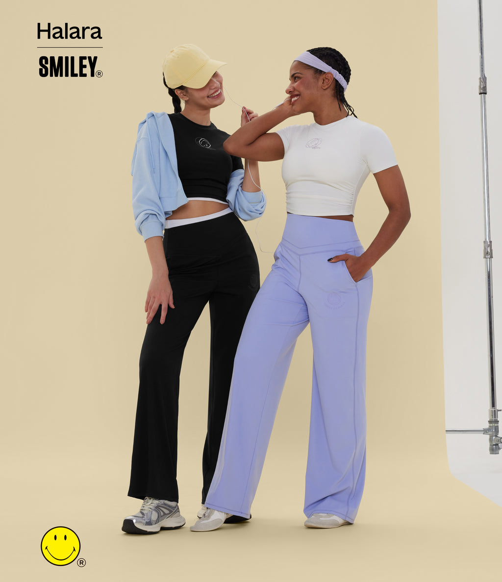High Waisted Tummy Control Straight Leg Yoga Trousers with Pockets — Baby Lavender — view 5
