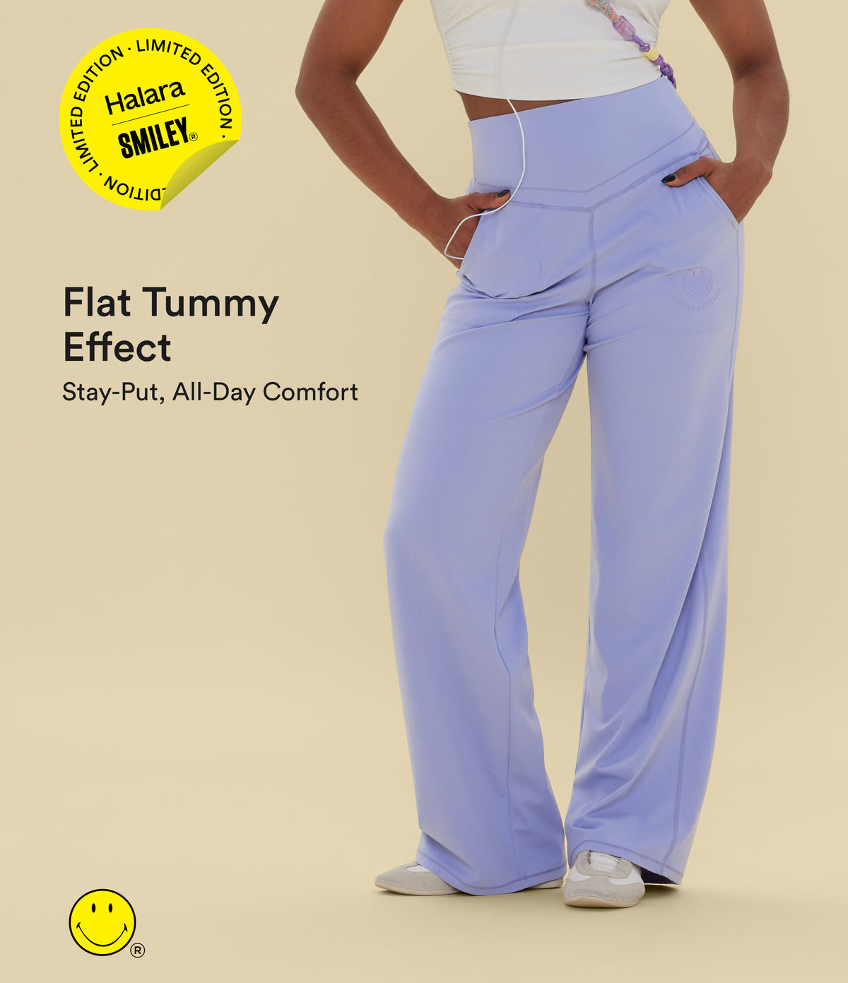 High Waisted Tummy Control Straight Leg Yoga Trousers with Pockets — Baby Lavender — view 1