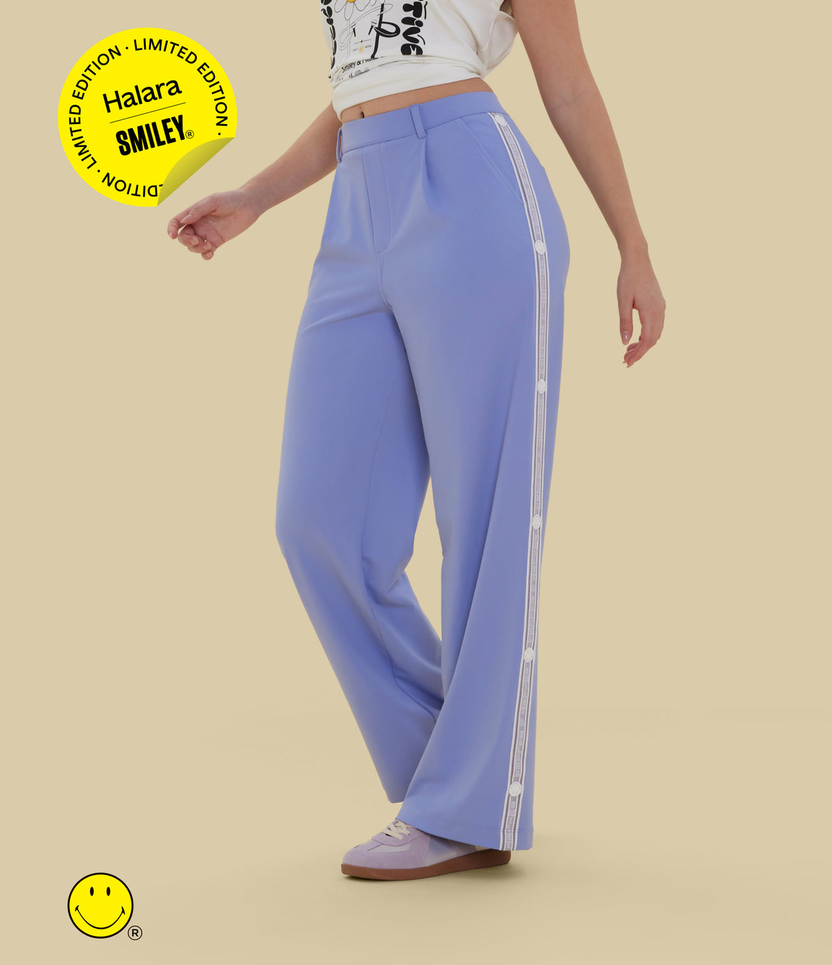 High Waisted Straight Leg Work Trousers with Pockets — Jacaranda — view 1