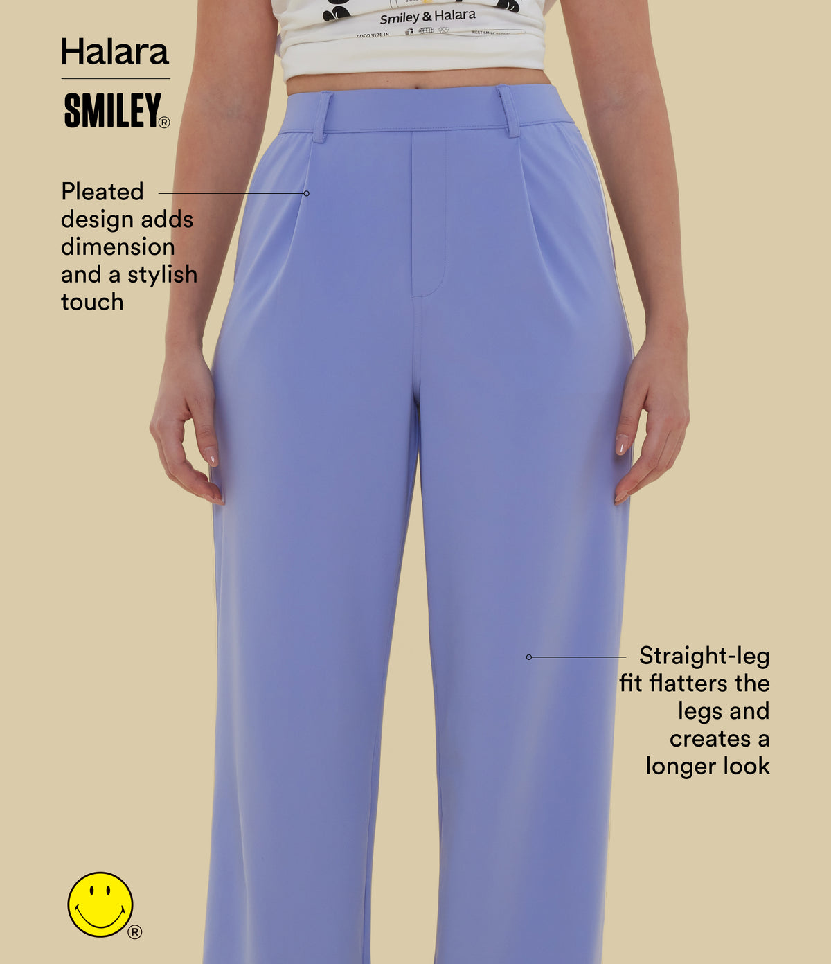 High Waisted Straight Leg Work Trousers with Pockets — Jacaranda — view 3