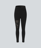High Waisted Crossover Contrast Mesh Decorative Buckle Yoga Leggings — Black — view 6