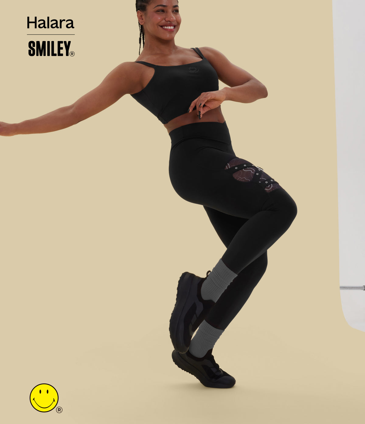 High Waisted Crossover Contrast Mesh Decorative Buckle Yoga Leggings — Black — view 4