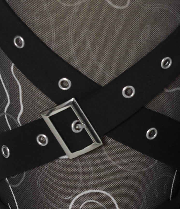 High Waisted Crossover Contrast Mesh Decorative Buckle Yoga Leggings — Black — view 7
