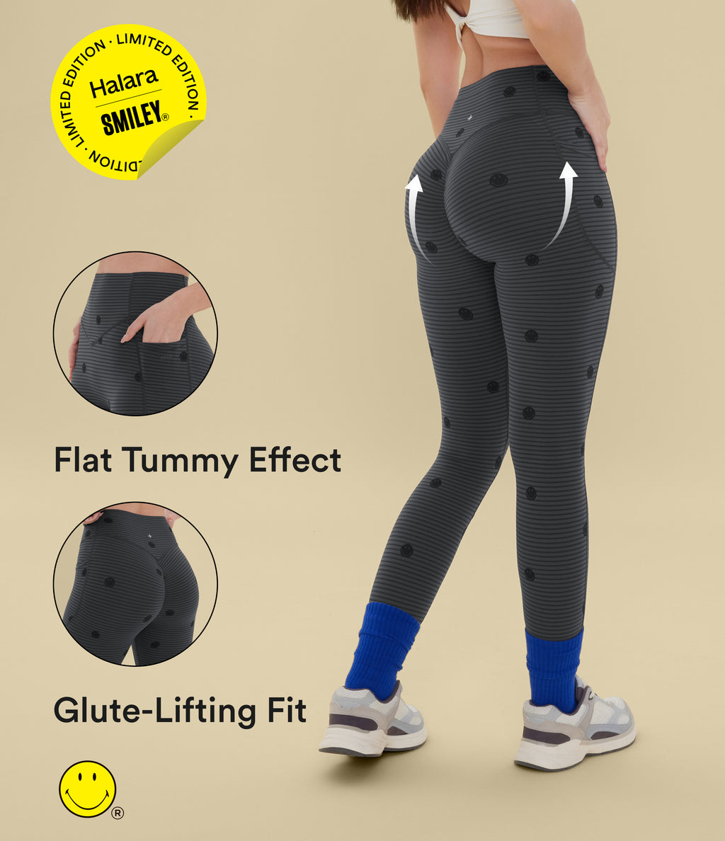 Stripe Print High Waisted Scrunch Butt Lifting Tummy Control Training Leggings with Pockets — Soft Shadow Stripe — view 1