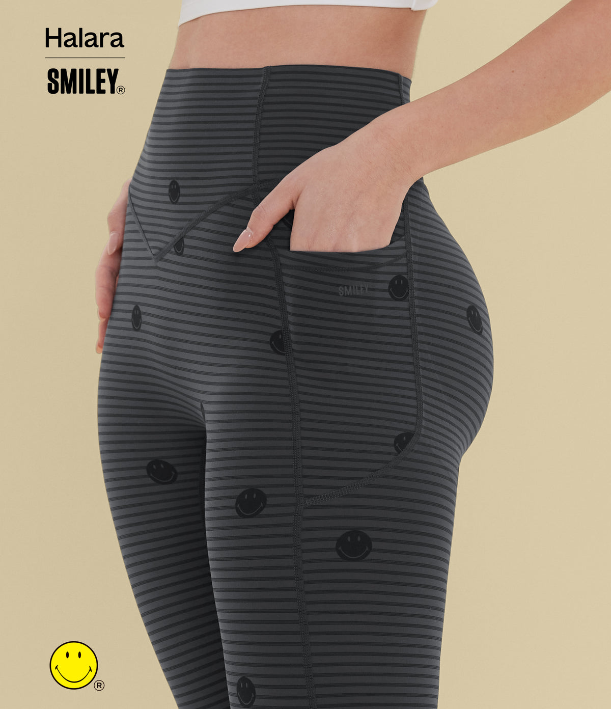 Stripe Print High Waisted Scrunch Butt Lifting Tummy Control Training Leggings with Pockets — Soft Shadow Stripe — view 5