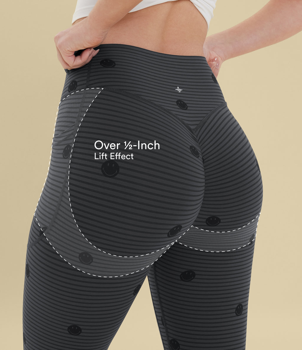 Stripe Print High Waisted Scrunch Butt Lifting Tummy Control Training Leggings with Pockets — Soft Shadow Stripe — view 4