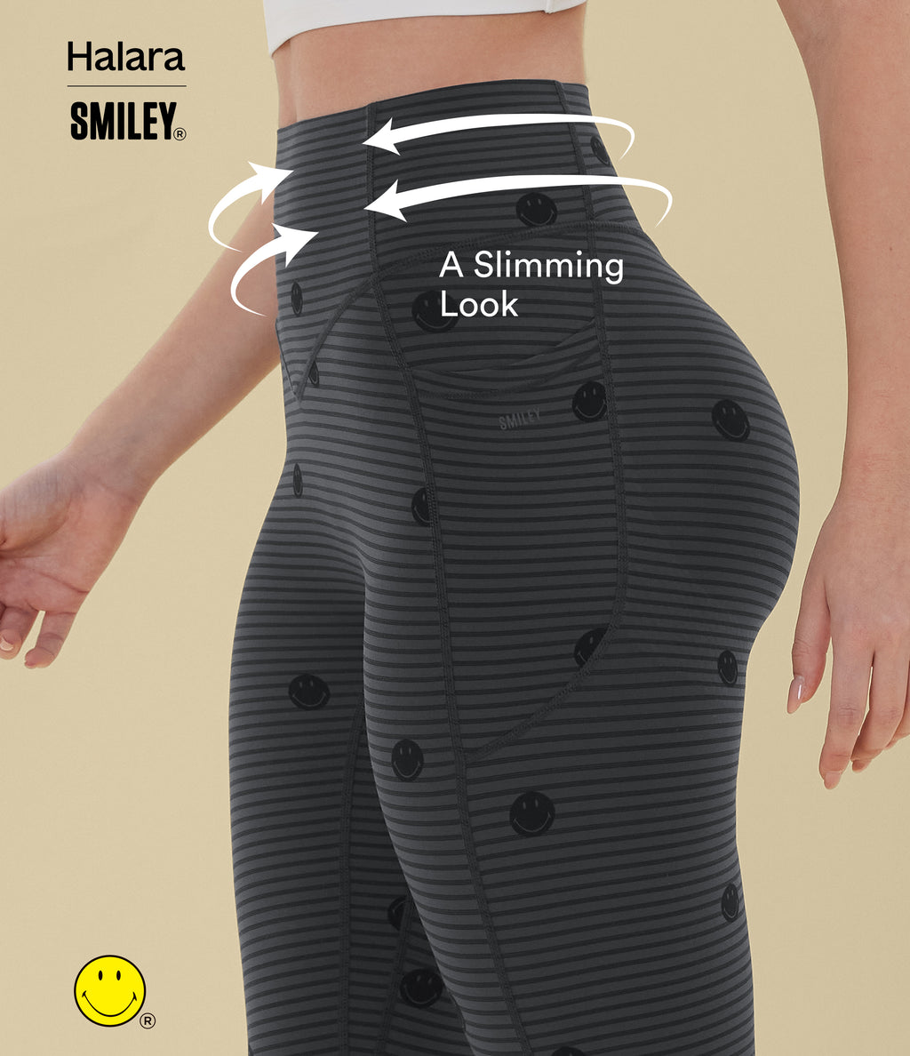 Stripe Print High Waisted Scrunch Butt Lifting Tummy Control Training Leggings with Pockets — Soft Shadow Stripe — view 2