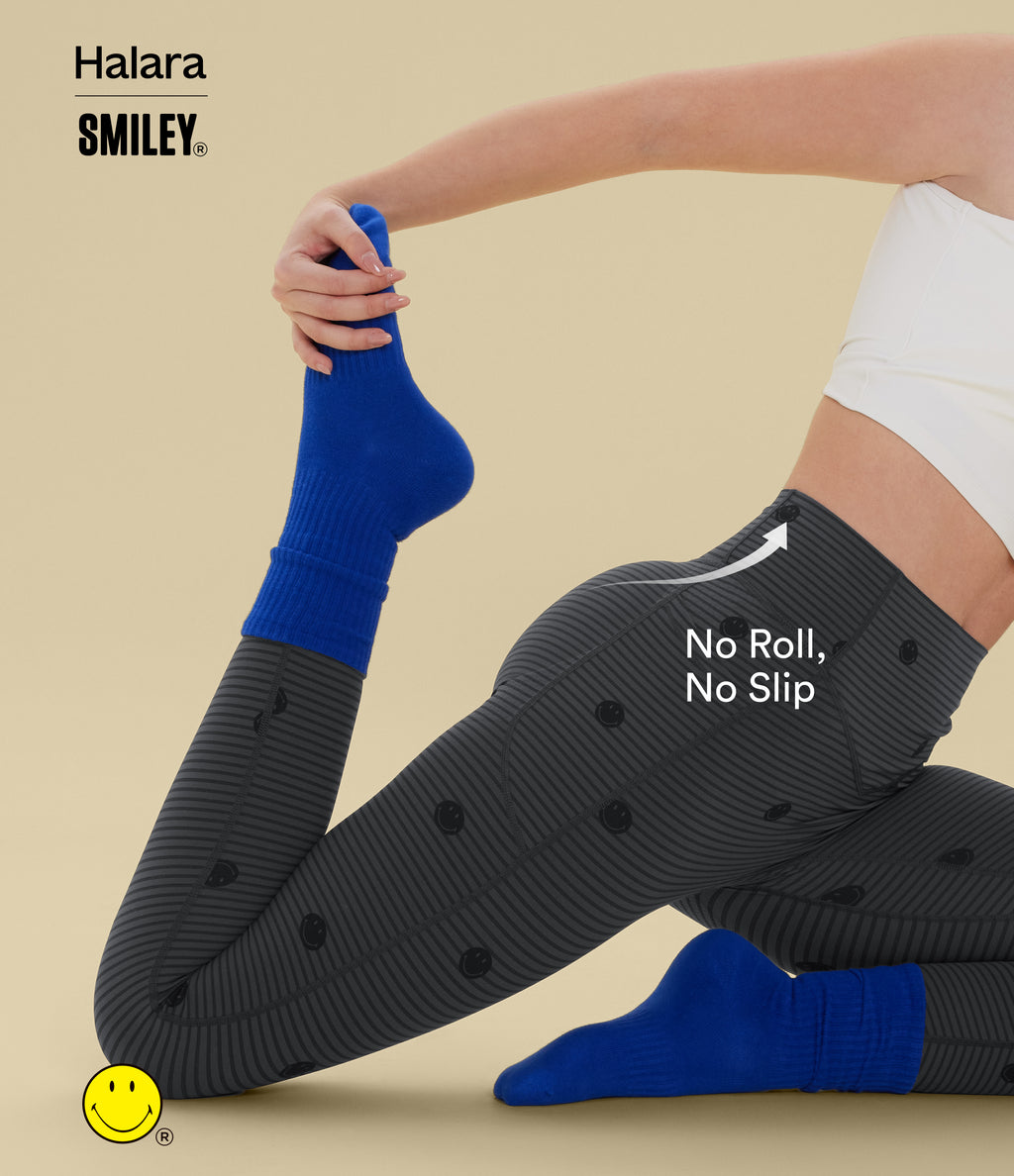 Stripe Print High Waisted Scrunch Butt Lifting Tummy Control Training Leggings with Pockets — Soft Shadow Stripe — view 3