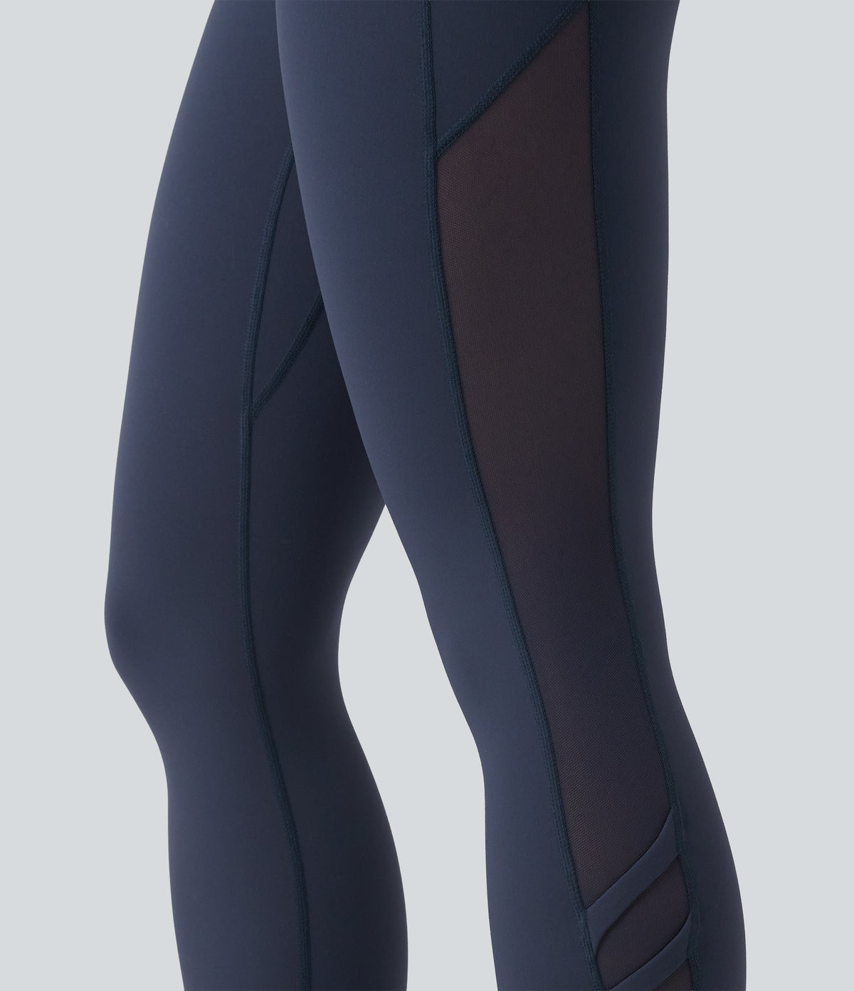 High Waisted Tummy Control Contrast Mesh Yoga 7/8 Leggings with Pocket — Mood Indigo — view 6