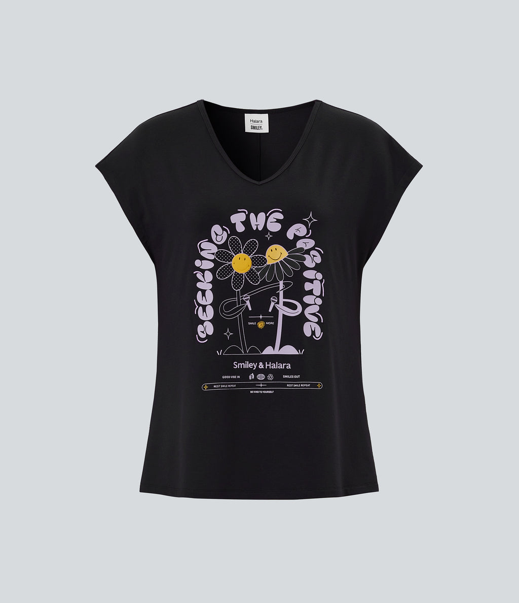 V Neck Short Sleeve Casual T-Shirt — Black — view 8