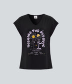 V Neck Short Sleeve Casual T-Shirt — Black — view 8
