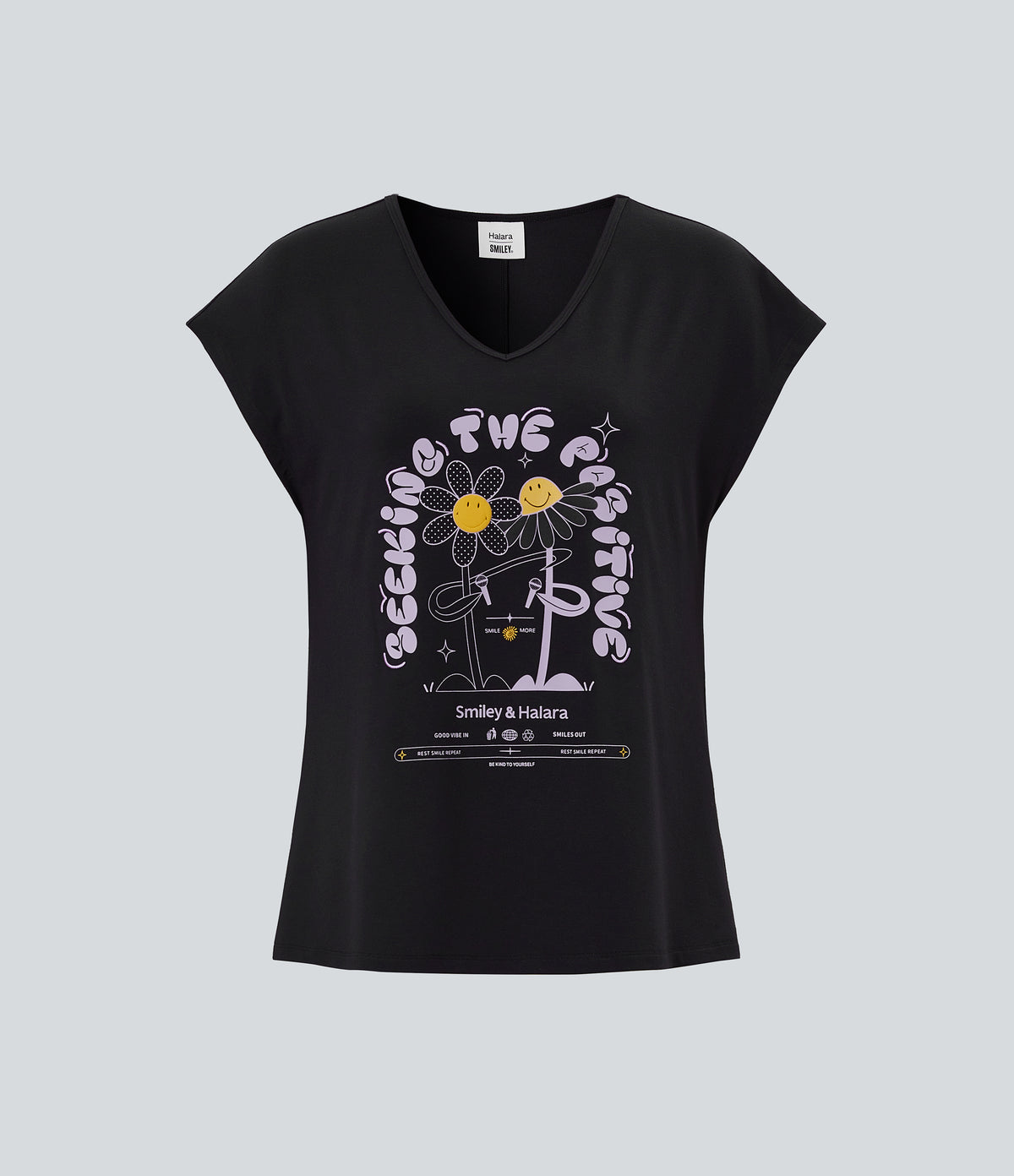 V Neck Short Sleeve Casual T-Shirt — Black — view 8