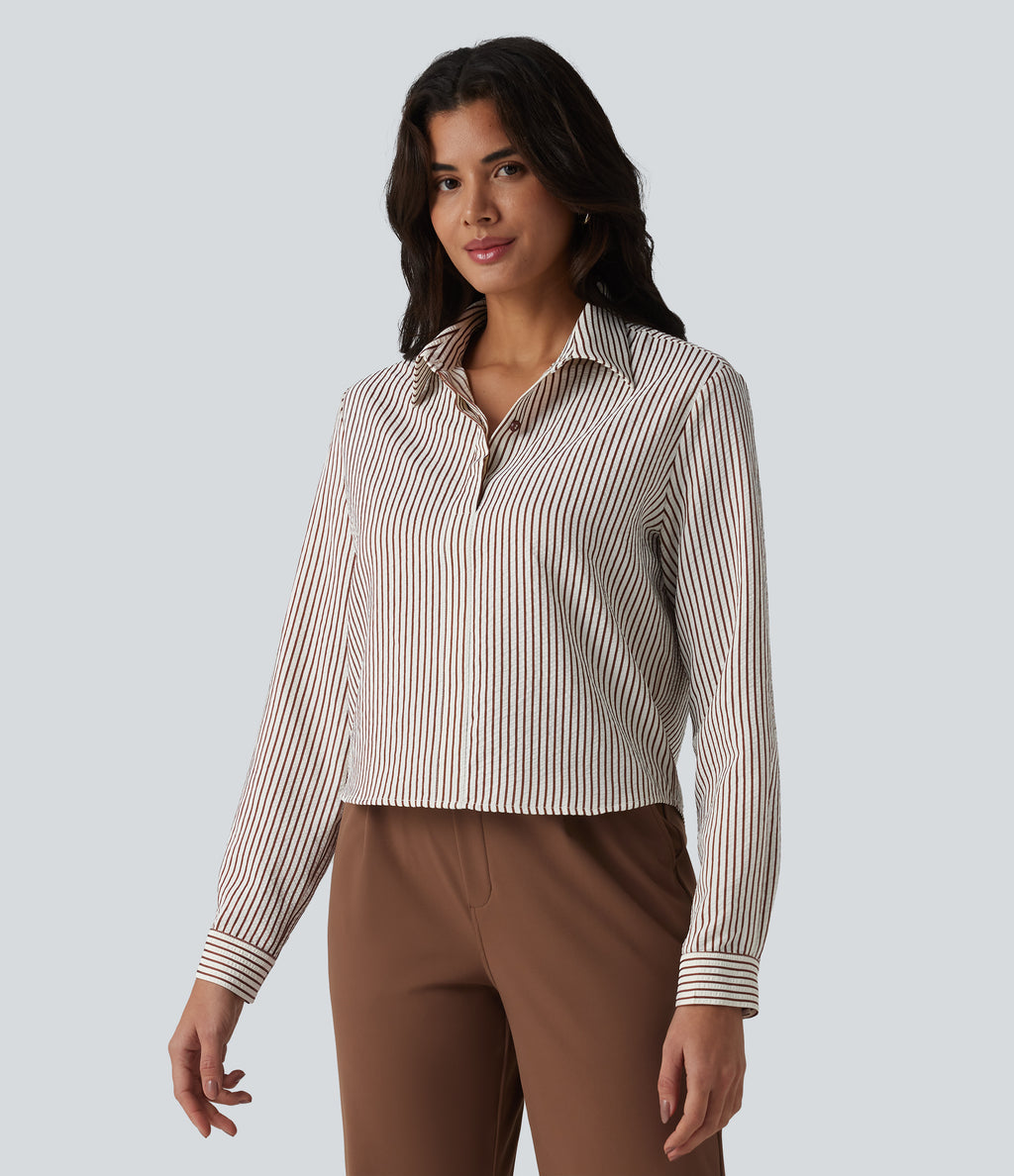 Long Sleeve Stripe Work Shirt — Espresso Stripe — view 3