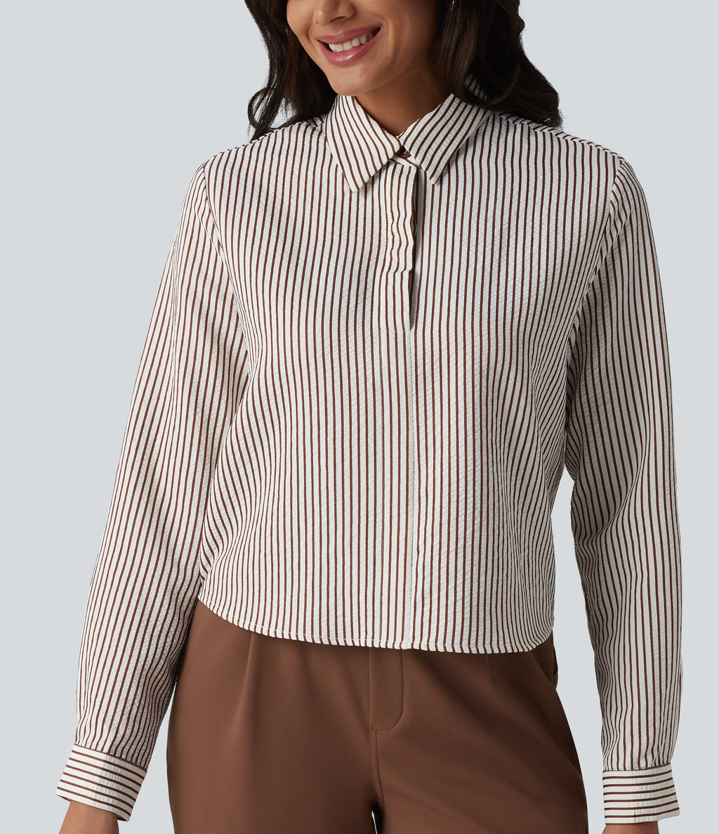 Long Sleeve Stripe Work Shirt — Espresso Stripe — view 4