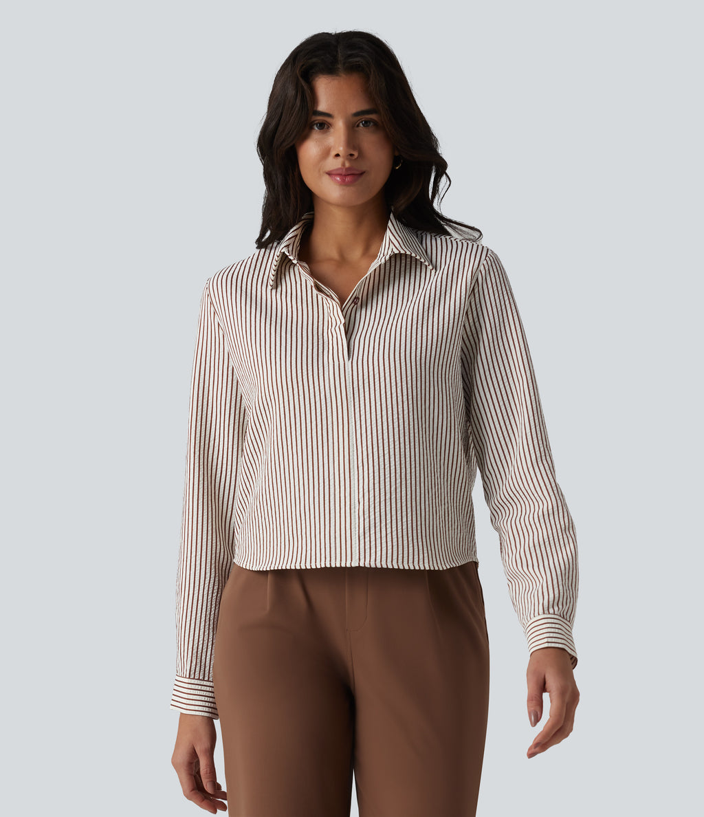 Long Sleeve Stripe Work Shirt — Espresso Stripe — view 1