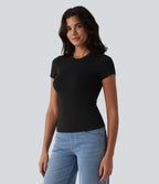 Cotton Jersey Round Neck Short Sleeve Casual T-Shirt — Black — view 4