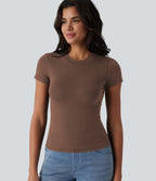 Cotton Jersey Round Neck Short Sleeve Casual T-Shirt — Pinecone — view 6