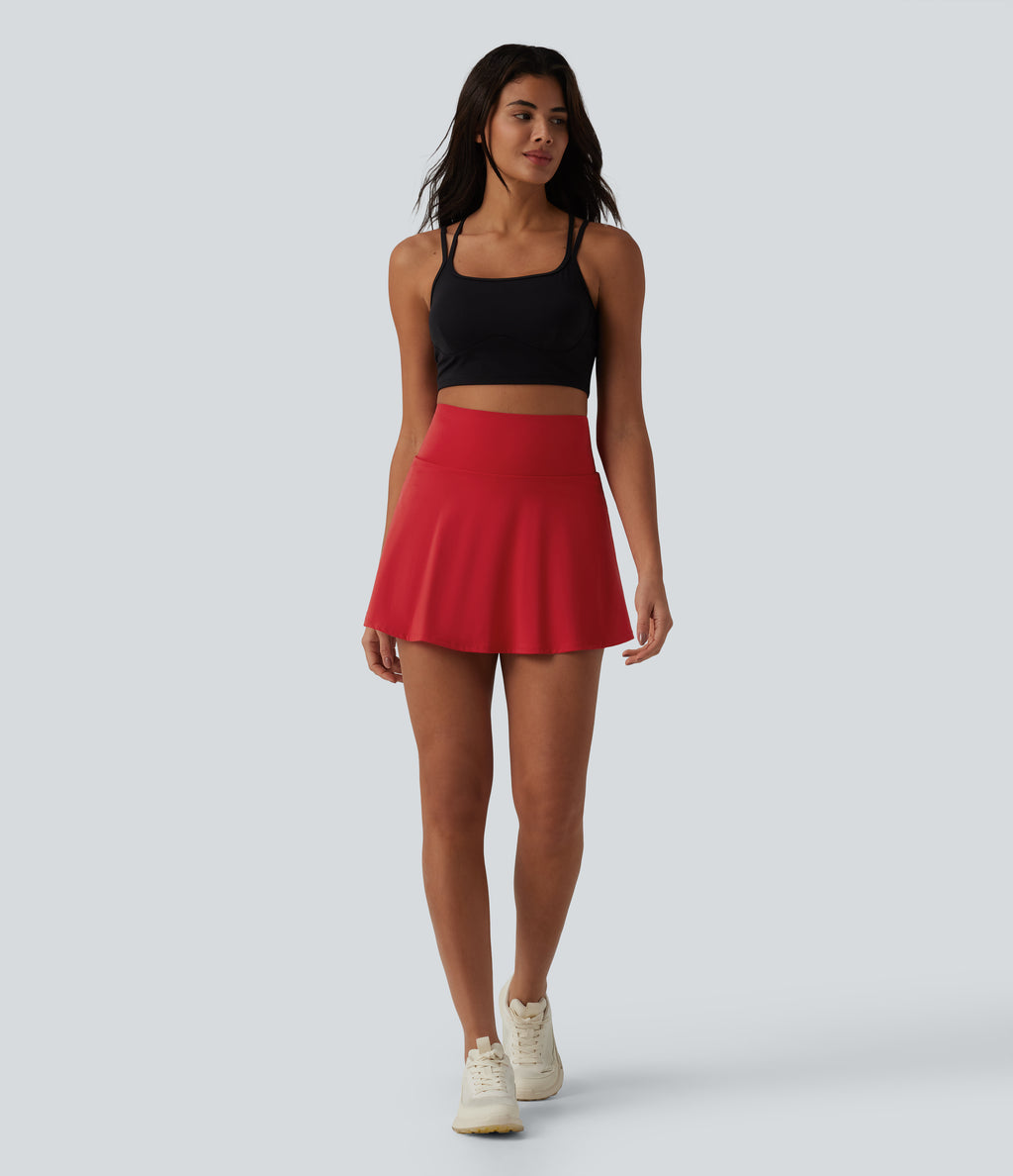 Airy High Waisted Tummy Control 2-in-1 InstantCool Mini Tennis Skirt with Pockets — Mars Red — view 7