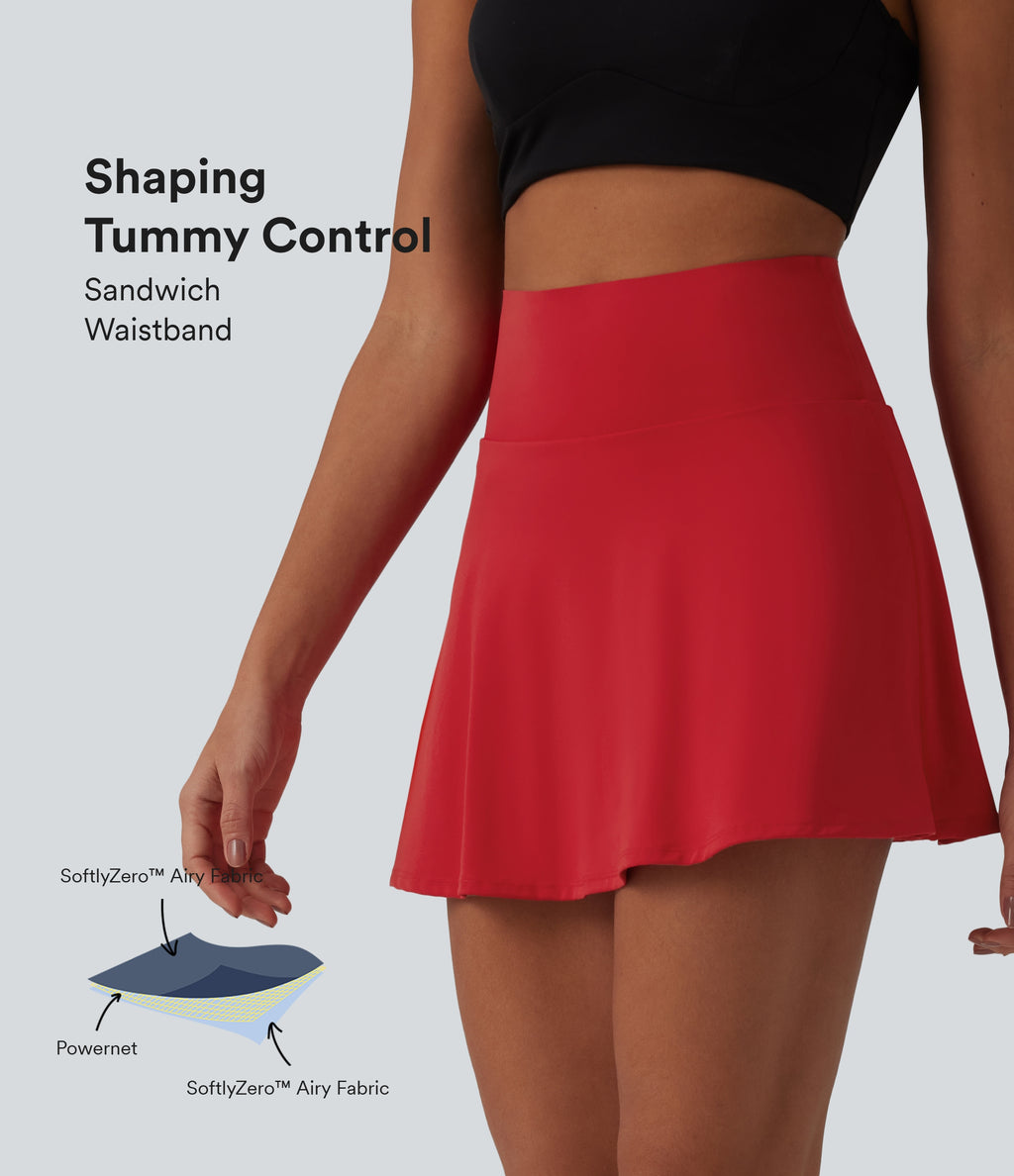 Airy High Waisted Tummy Control 2-in-1 InstantCool Mini Tennis Skirt with Pockets — Mars Red — view 1