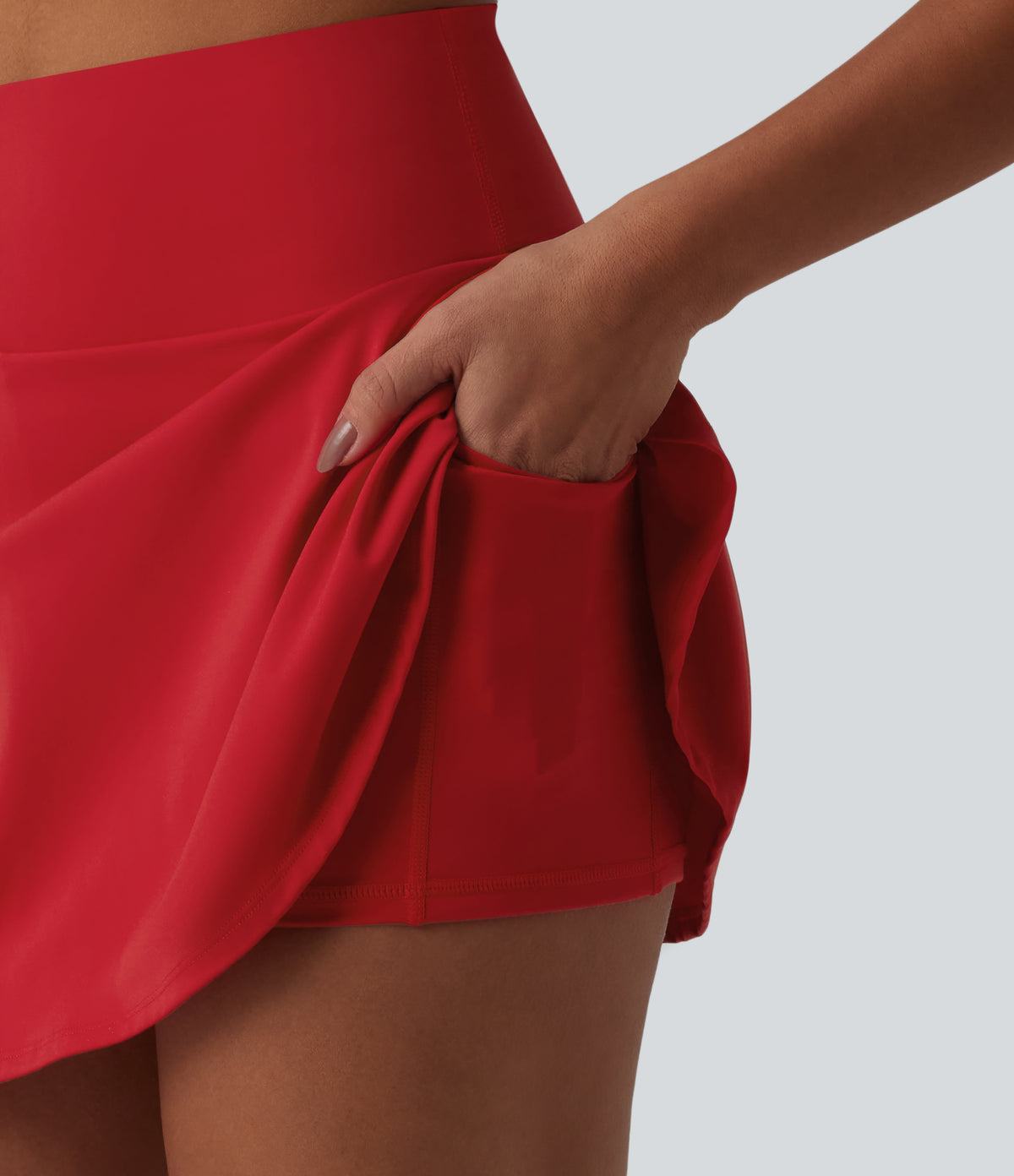 Airy High Waisted Tummy Control 2-in-1 InstantCool Mini Tennis Skirt with Pockets — Mars Red — view 4