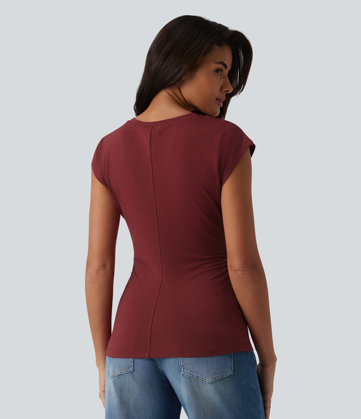 V Neck Sleeveless Casual T-Shirt — New Maroon — view 2