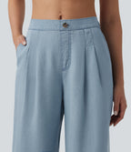 Mid Rise Casual Lyocell Wide Leg Jeans with Pockets — Blue Jasper Denim — view 4