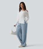 Mid Rise Casual Lyocell Wide Leg Jeans with Pockets — Blue Jasper Denim — view 6