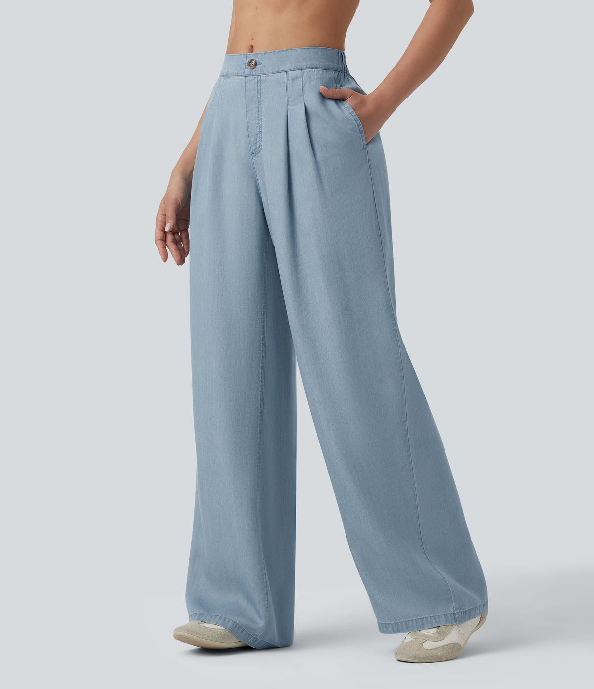 Mid Rise Casual Lyocell Wide Leg Jeans with Pockets — Blue Jasper Denim — view 3