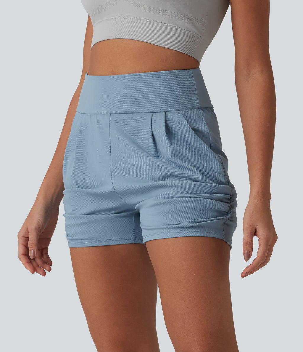 High Waisted Ruched Quick Dry Yoga Shorts with Pockets-UPF40+ — Mountain Spring — view 3