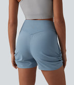 High Waisted Ruched Quick Dry Yoga Shorts with Pockets-UPF40+ — Mountain Spring — view 4