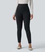High Waisted Stripe Skinny Work Trousers with Pockets — Gunmetal Pinstripe — view 1