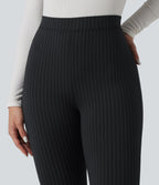 High Waisted Stripe Skinny Work Trousers with Pockets — Gunmetal Pinstripe — view 5