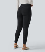 High Waisted Stripe Skinny Work Trousers with Pockets — Gunmetal Pinstripe — view 2