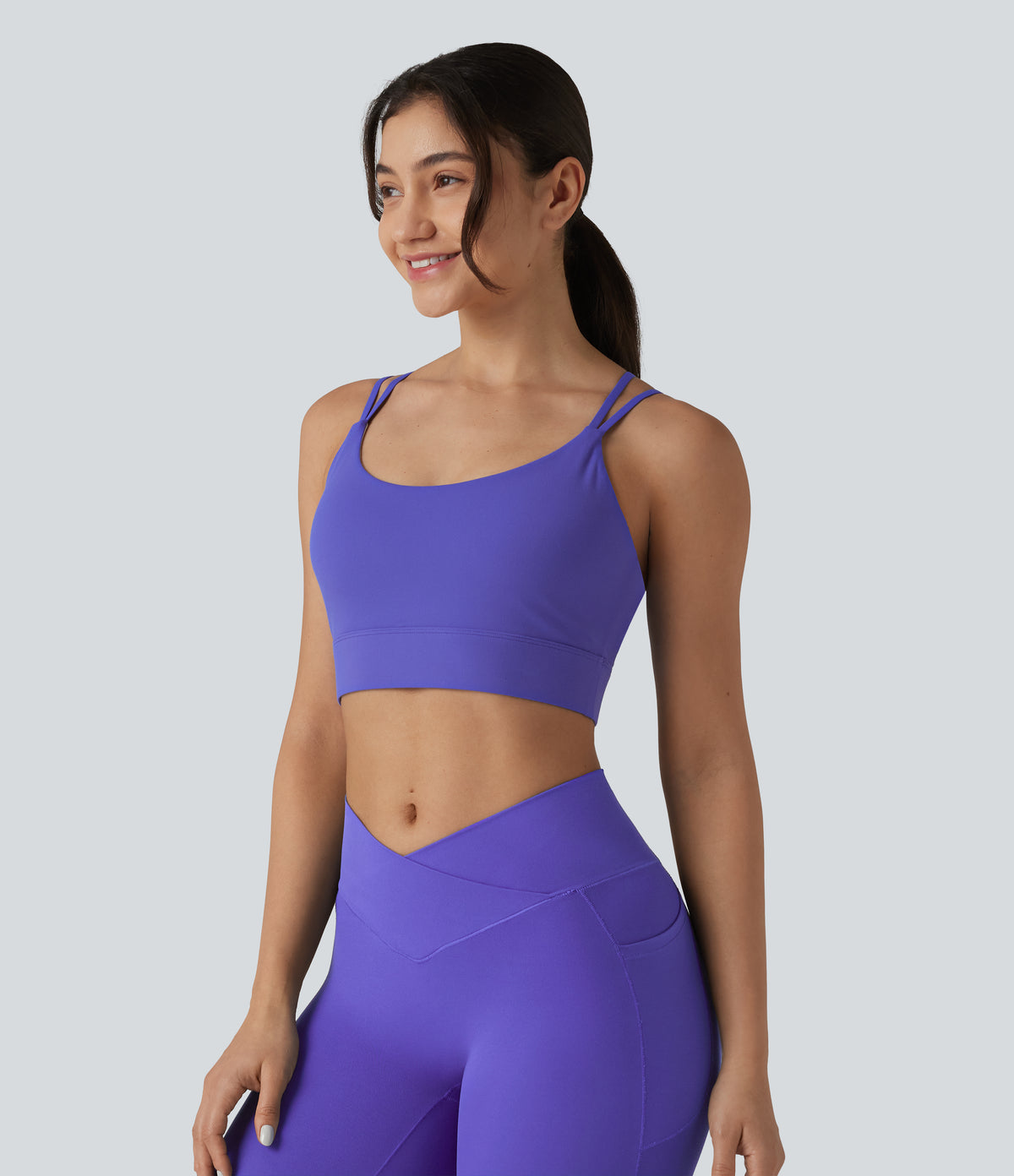 Plush Low Support Built-in Bra Yoga Sports Bra — Misty Lavender — view 3