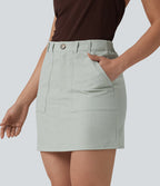 High Waisted Mini Work Linen-Blend Skirt with Pockets — Frosted Sage — view 1