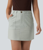 High Waisted Mini Work Linen-Blend Skirt with Pockets — Frosted Sage — view 3