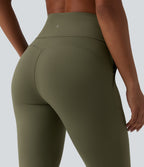 High Waisted Tummy Control Split Hem Pedal Pusher Slim Yoga Leggings with Pockets — Grass Grey Green — view 5