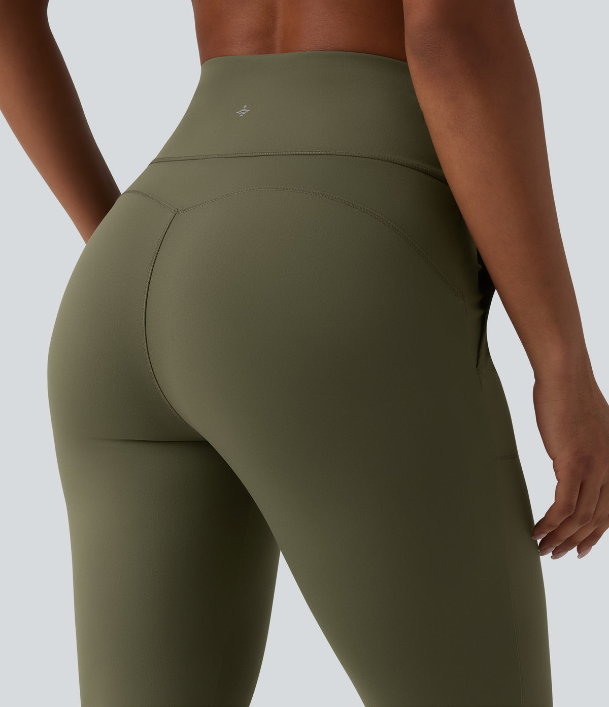 High Waisted Tummy Control Split Hem Pedal Pusher Slim Yoga Leggings with Pockets — Grass Grey Green — view 5