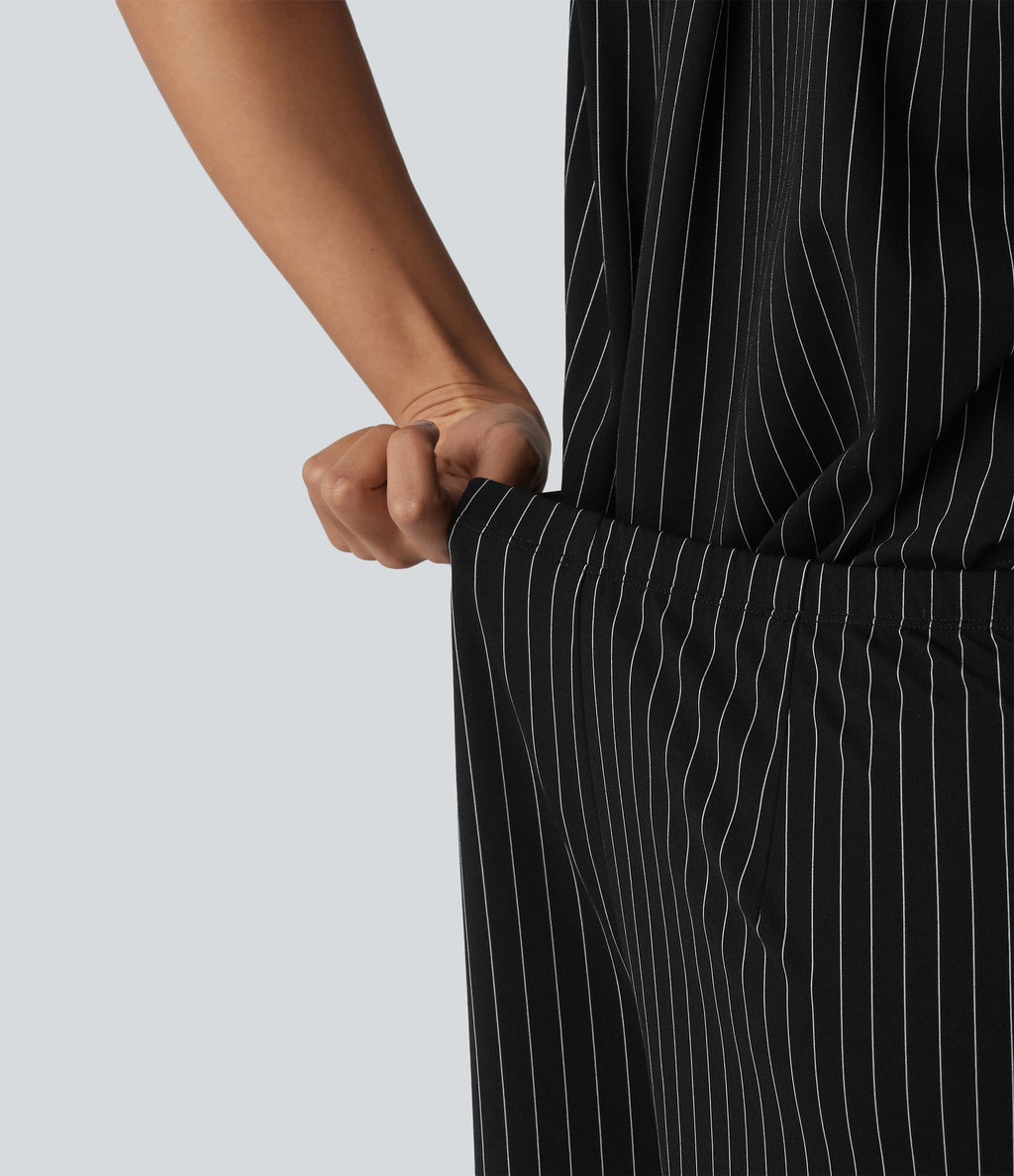 Short Sleeve Belted Stripe InstantCool Work Shirt Jumpsuit with Pockets-Edition — Black White Pinstripe — view 4