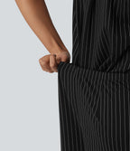 Short Sleeve Belted Stripe InstantCool Work Shirt Jumpsuit with Pockets-Edition — Black White Pinstripe — view 4