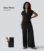 Short Sleeve Belted Stripe InstantCool Work Shirt Jumpsuit with Pockets-Edition — Black White Pinstripe — view 1