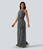 Sleeveless Cut Out Wide Leg Casual Jumpsuit with Pockets-Edition — Darl Gray Floral Yarn — view 3