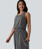 Sleeveless Cut Out Wide Leg Casual Jumpsuit with Pockets-Edition — Darl Gray Floral Yarn — view 7