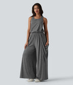 Sleeveless Cut Out Wide Leg Casual Jumpsuit with Pockets-Edition — Darl Gray Floral Yarn — view 2