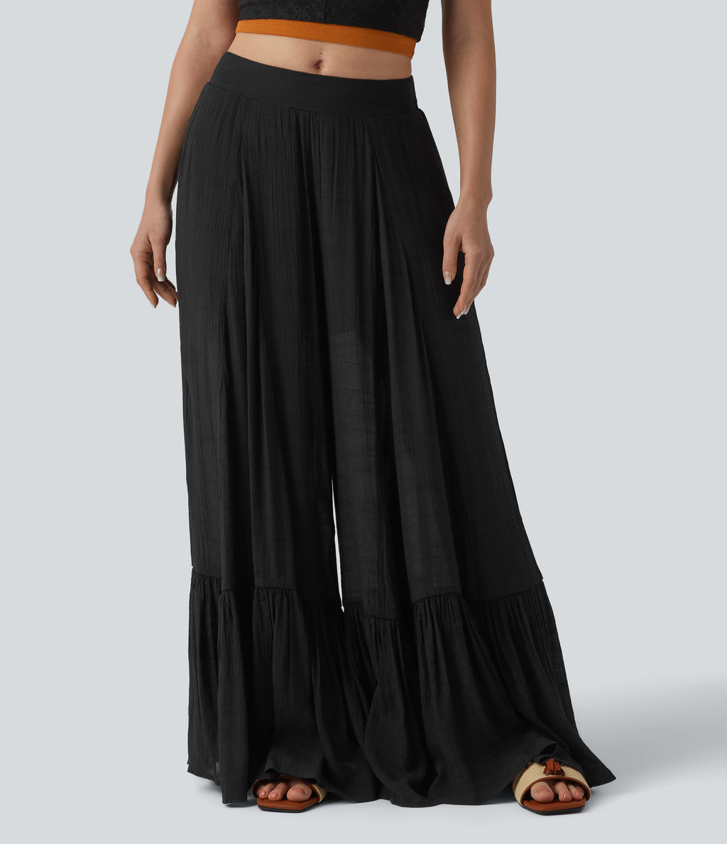 Mid Rise 2-in-1 Flowy Baggy Trousers with Pockets — Black — view 8