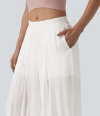 Mid Rise 2-in-1 Flowy Baggy Trousers with Pockets — Jasmine White — view 6