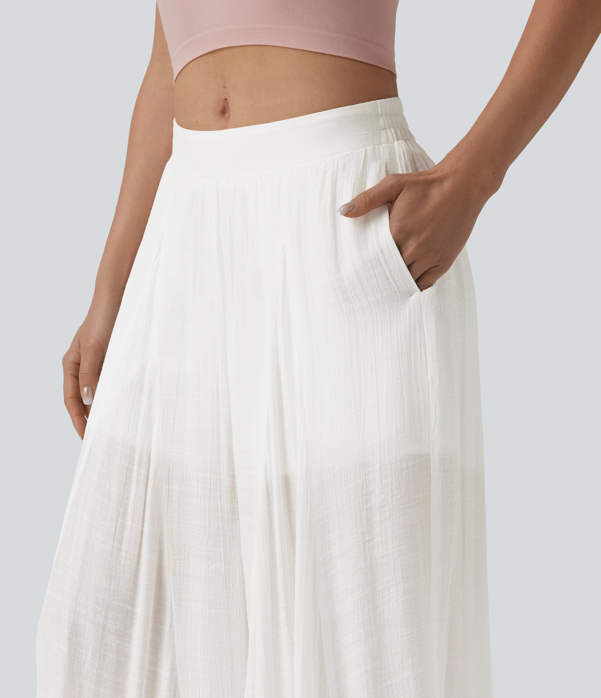 Mid Rise 2-in-1 Flowy Baggy Trousers with Pockets — Jasmine White — view 6