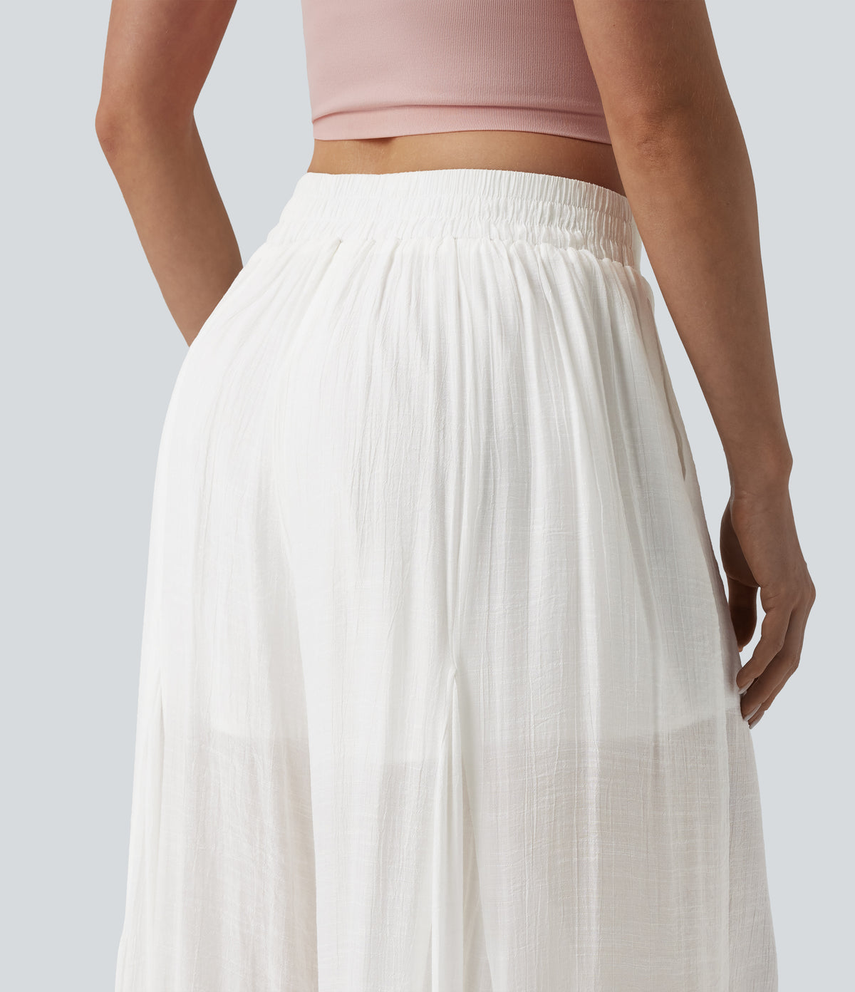 Mid Rise 2-in-1 Flowy Baggy Trousers with Pockets — Jasmine White — view 5