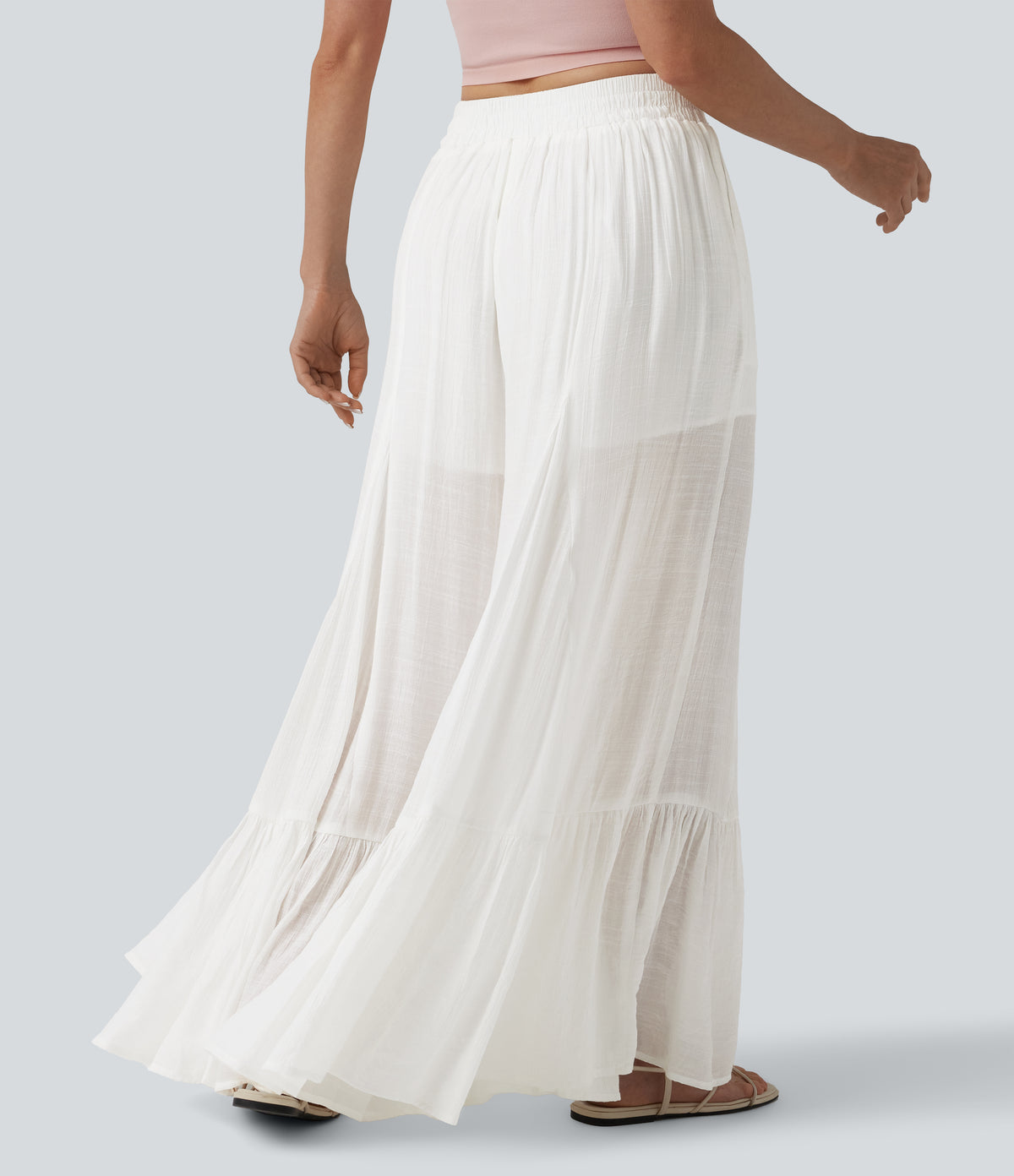 Mid Rise 2-in-1 Flowy Baggy Trousers with Pockets — Jasmine White — view 2