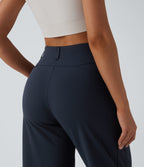 High Waisted Barrel Leg Casual Trousers with Pockets — Midnight Blue — view 6